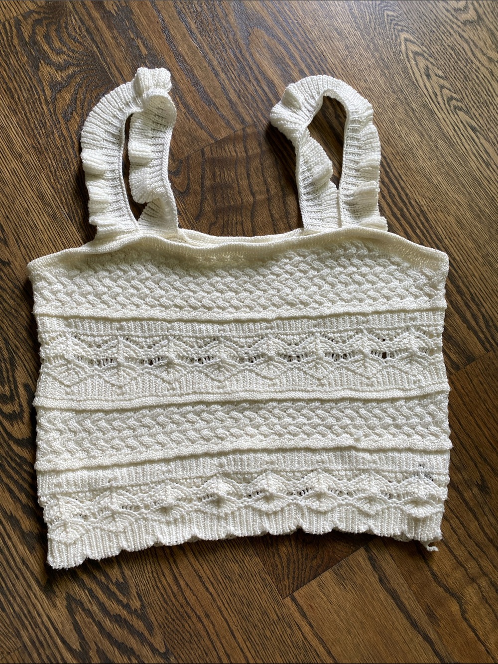 Amazon White Knit Ruffle Strap Tank Top - Picture 3 of 4
